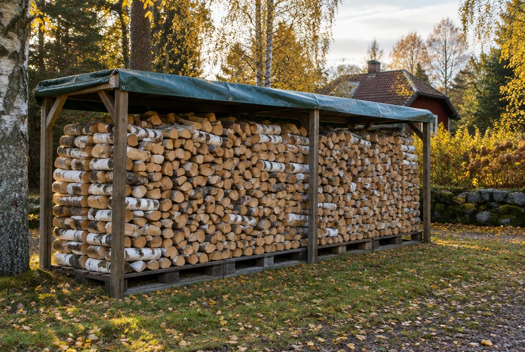Vedförvaring: vedställ, vedlår och stapling ute och inne